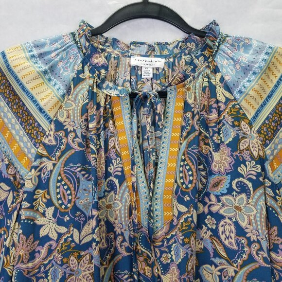 Current Air Blouse Women XS Long Sleeve Boho Paisley Satin Colorful Anthropologi - Picture 9 of 16